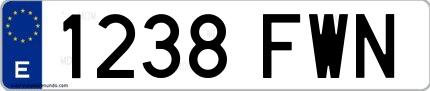 Ejemplo de matrícula española 1238 FWN