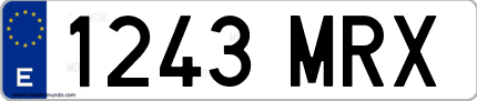 Ejemplo de matrícula de coche ordinaria 1243 MRX