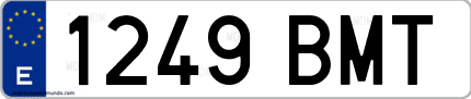 Ejemplo de matrícula de coche ordinaria 1249 BMT