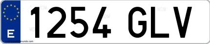 Ejemplo de matrícula de coche ordinaria 1254 GLV