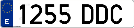 Ejemplo de matrícula de coche ordinaria 1255 DDC