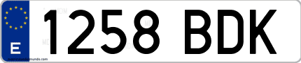Ejemplo de matrícula de coche ordinaria 1258 BDK