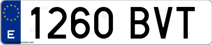 Ejemplo de matrícula de coche ordinaria 1260 BVT