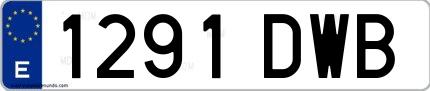 Ejemplo de matrícula de coche ordinaria 1291 DWB