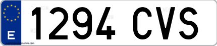 Ejemplo de matrícula de coche ordinaria 1294 CVS