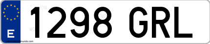 Ejemplo de matrícula de coche ordinaria 1298 GRL
