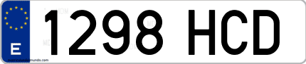 Ejemplo de matrícula de coche ordinaria 1298 HCD