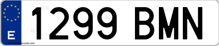Ejemplo de matrícula de coche ordinaria 1299 BMN