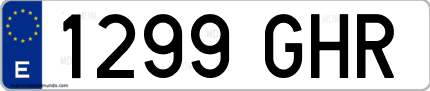 Ejemplo de matrícula de coche ordinaria 1299 GHR