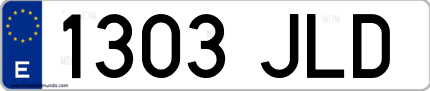 Ejemplo de matrícula de coche ordinaria 1303 JLD