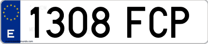 Ejemplo de matrícula de coche ordinaria 1308 FCP