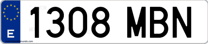 Ejemplo de matrícula de coche ordinaria 1308 MBN