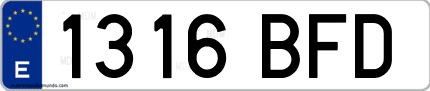 Ejemplo de matrícula de coche ordinaria 1316 BFD