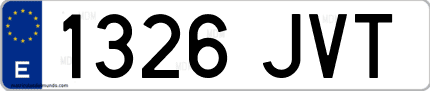 Ejemplo de matrícula de coche ordinaria 1326 JVT