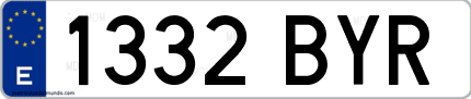 Ejemplo de matrícula de coche ordinaria 1332 BYR