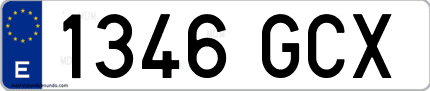 Ejemplo de matrícula de coche ordinaria 1346 GCX