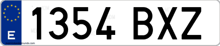 Ejemplo de matrícula de coche ordinaria 1354 BXZ