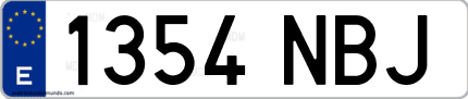 Ejemplo de matrícula de coche ordinaria 1354 NBJ