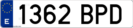 Ejemplo de matrícula de coche ordinaria 1362 BPD