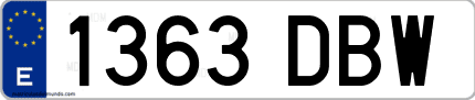 Ejemplo de matrícula de coche ordinaria 1363 DBW