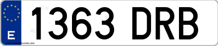 Ejemplo de matrícula de coche ordinaria 1363 DRB
