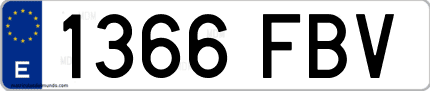 Ejemplo de matrícula de coche ordinaria 1366 FBV
