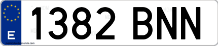 Ejemplo de matrícula de coche ordinaria 1382 BNN