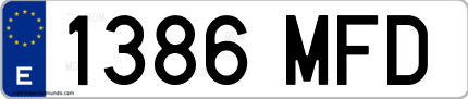 Ejemplo de matrícula de coche ordinaria 1386 MFD