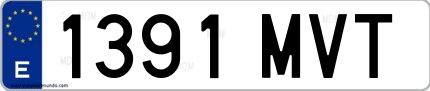 Ejemplo de matrícula de coche ordinaria 1391 MVT
