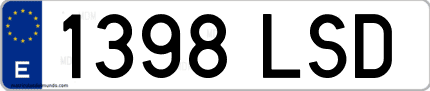 Ejemplo de matrícula de coche ordinaria 1398 LSD