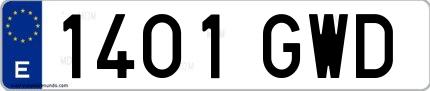 Ejemplo de matrícula española 1401 GWD