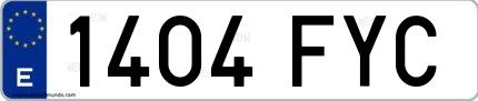 Ejemplo de matrícula de coche ordinaria 1404 FYC