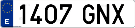 Ejemplo de matrícula de coche ordinaria 1407 GNX