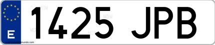Ejemplo de matrícula de coche ordinaria 1425 JPB