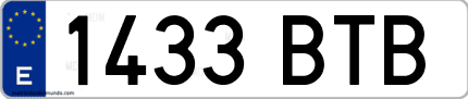 Ejemplo de matrícula de coche ordinaria 1433 BTB
