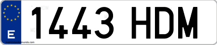 Ejemplo de matrícula de coche ordinaria 1443 HDM