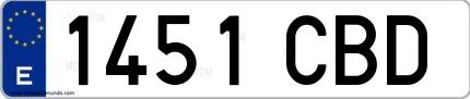 Ejemplo de matrícula de coche ordinaria 1451 CBD