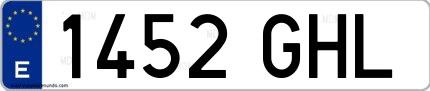 Ejemplo de matrícula de coche ordinaria 1452 GHL