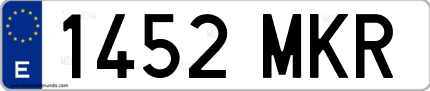 Ejemplo de matrícula de coche ordinaria 1452 MKR