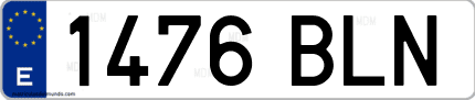 Ejemplo de matrícula de coche ordinaria 1476 BLN