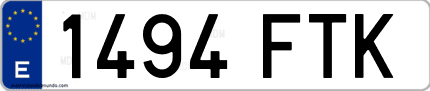 Ejemplo de matrícula de coche ordinaria 1494 FTK