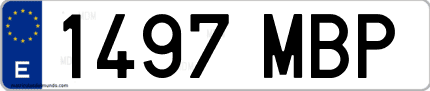 Ejemplo de matrícula de coche ordinaria 1497 MBP