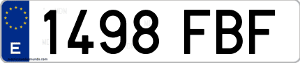Ejemplo de matrícula de coche ordinaria 1498 FBF