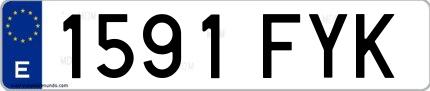 Ejemplo de matrícula española 1591 FYK