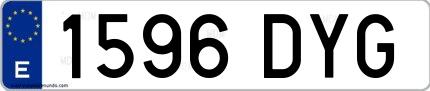 Ejemplo de matrícula española 1596 DYG