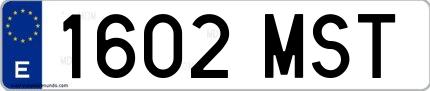 Ejemplo de matrícula española 1602 MST