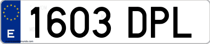 Ejemplo de matrícula de coche ordinaria 1603 DPL