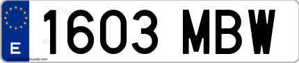 Ejemplo de matrícula de coche ordinaria 1603 MBW