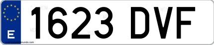 Ejemplo de matrícula española 1623 DVF