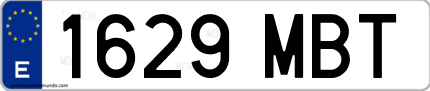 Ejemplo de matrícula de coche ordinaria 1629 MBT
